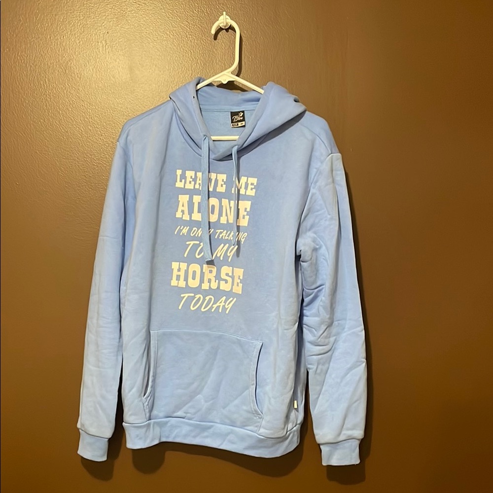 Light Blue Hoodie with Horse Graphic